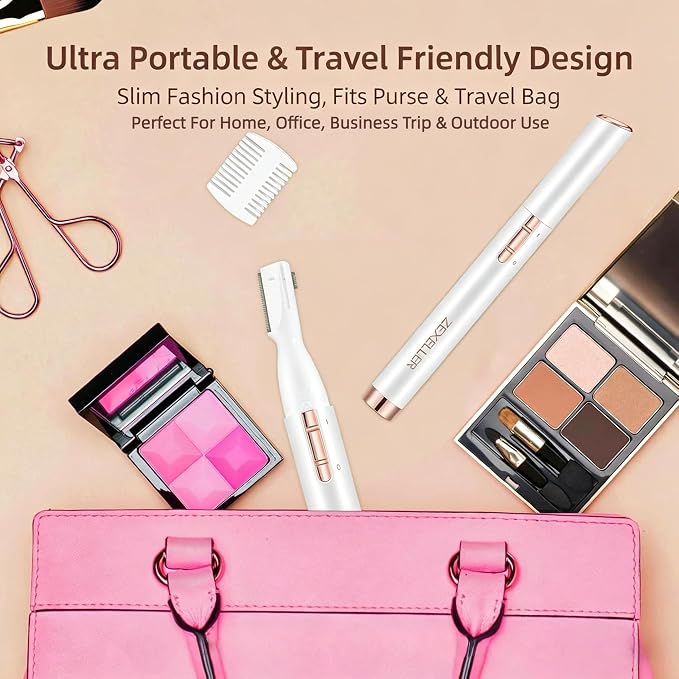 Upgraded Eyebrow Trimmer, Precision Electric Razor for Women Men, Battery Operated Painless Facial Hair Remover with Adjustable Comb & Washable Blade (Face, Upper Lip, Chin, Neck)