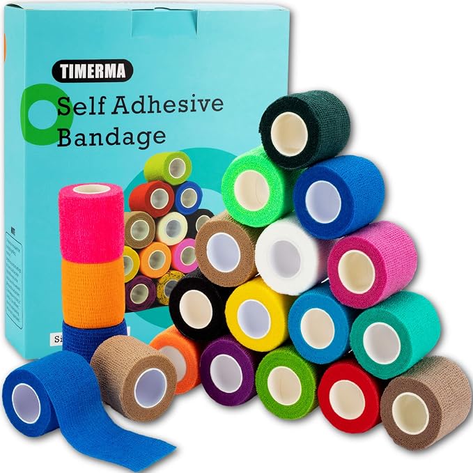 20 Rolls Self Adhesive Bandage Wrap Elastic&Breathable Ideal for Wound Care, Sports & Joint Sprains Adhesive Vet Wrap Versatile Support for Dogs Cats Horses Birds, Pet First Aid Multi-Colored
