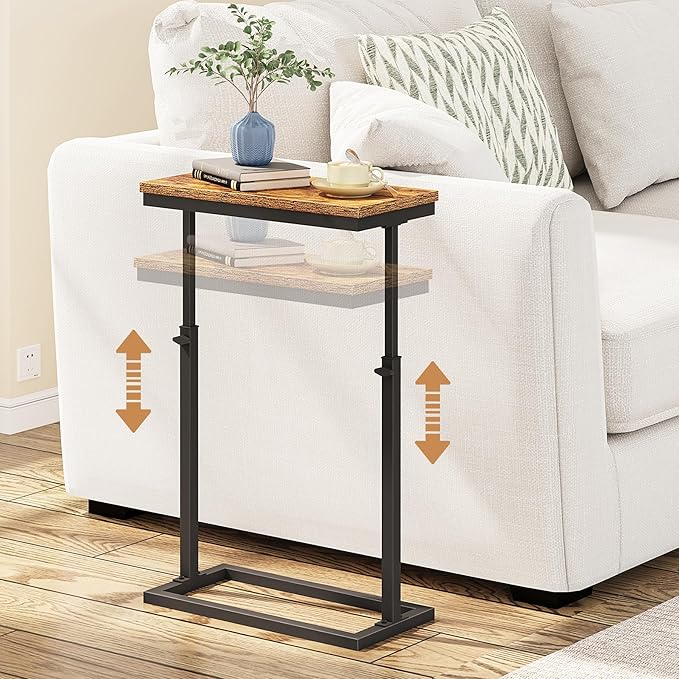 TUTOTAK End Table, Side Table, Tall Couch Table, Sofa Table | for living Room, Bedroom, Brown TB01BB083