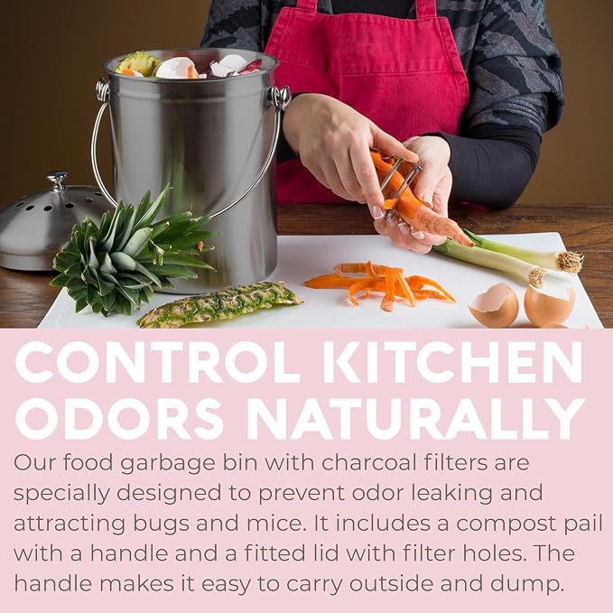 Epica Kitchen Compost Bin for Kicthen Countertops, 1.3 Galllon - Grey