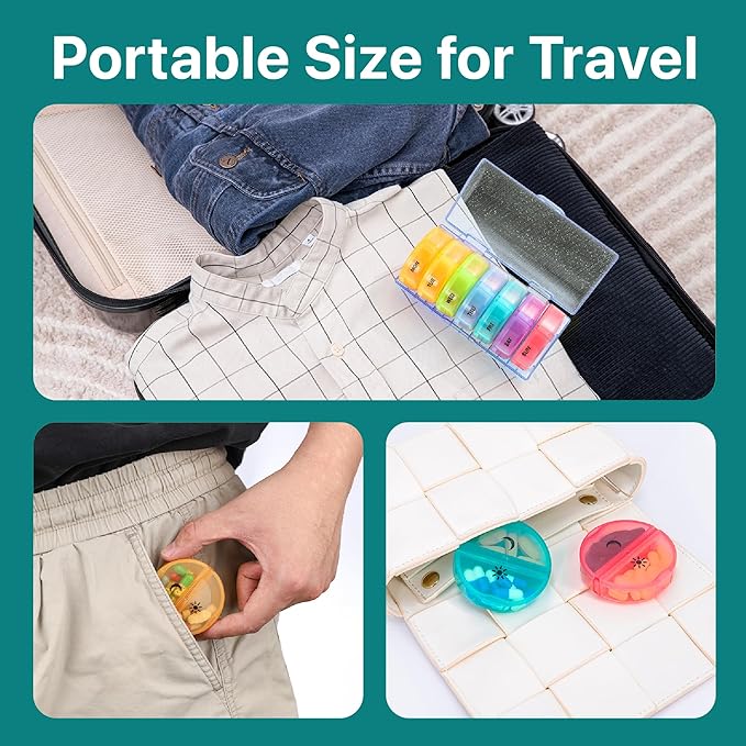 Sukuos Weekly Pill Organizer 7 Day 2 Times a Day, Large Daily Pill Box Easy to Open, Portable AM PM Pill Case for Medicine/Vitamin/Fish Oil/Supplements (Glitter Blue)