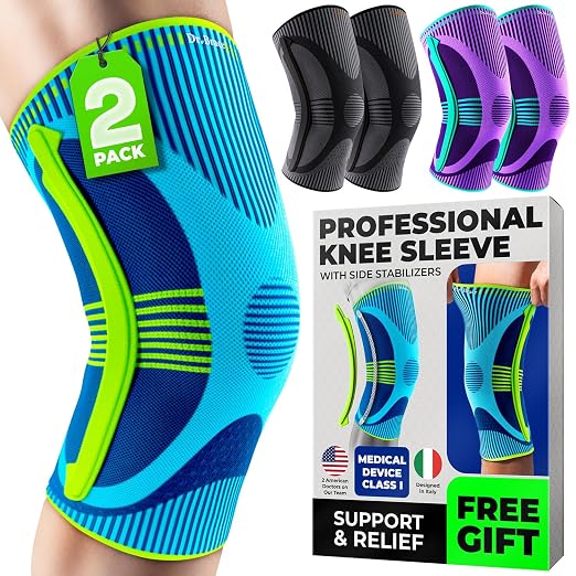 DR. BRACE ELITE Knee Brace with Size Stabilizer (2 Pack) Knee Brace for Women & Men, Workout, Sports, Daily Knee Compression Sleeve for Maximum Knee Pain Support & Fast Recovery (Zeus, Large)