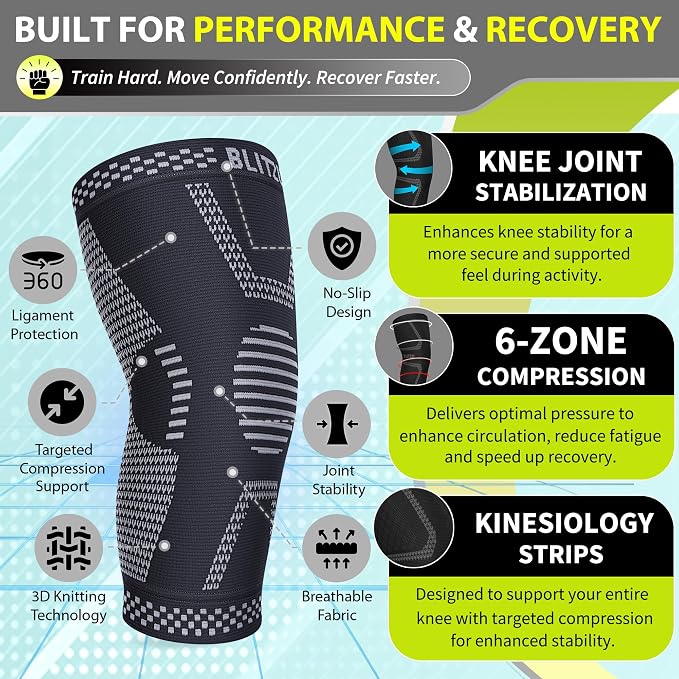 Knee Brace for Meniscus Tear 2 Pack, Knee Compression Sleeve for Men and Women, Knee Support for Arthritis, Swelling, Inflammation, ACL, Pain Relief, Running, Workout, Sports and Recovery Jet Black S