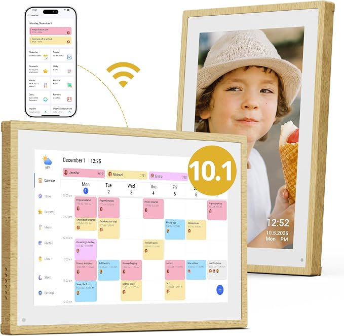 Dragon Touch Digital Calendar 10 inch, Electronic Wall Calendar with Interactive Touch Screen, Smart Family/Home Gift for Schedule Reminders, Task Rewards, Chort Chart and Digital Picture Frame