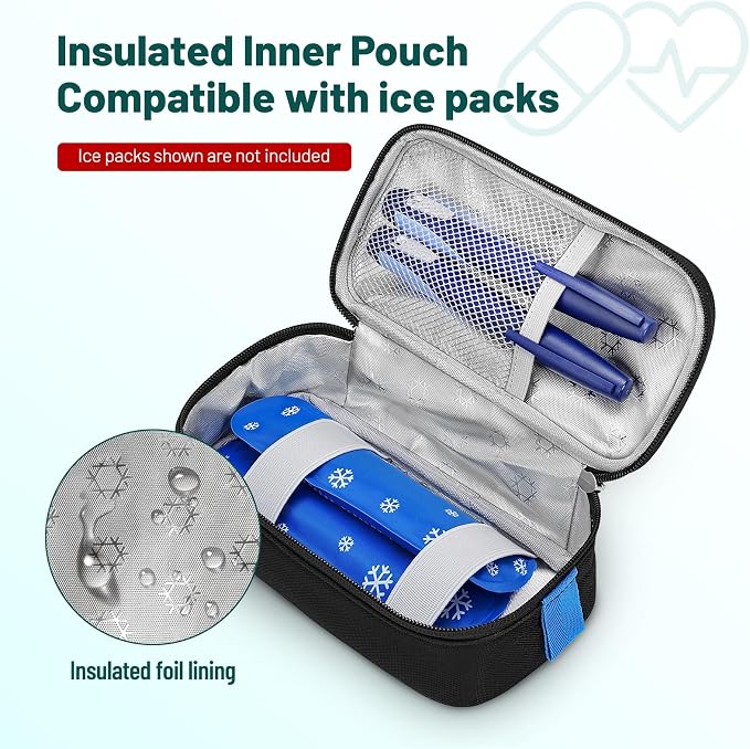 Mancro Medicine Organizer Bag, Large 2-Layer Medicine Storage Box with 3 Separate Cases Including Pill Bottle Organizer, Small Medicine Bag, and Insulated Insulin Pouch (Empty), for Family & Travel