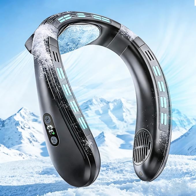 Neck Air Conditioner Portable, Upward & Downward Back Airflow, Large Cooling Plate & NTC Control, 6000mAh Bladeless Wearable Fan, 6 Speeds for Outdoor, Travel, Office, Golf
