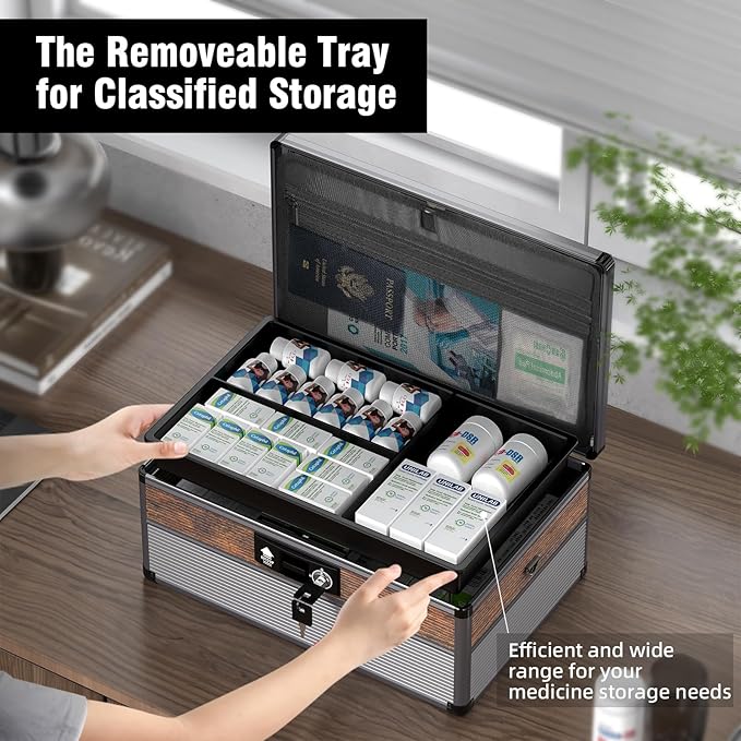 Glosen Medicine Lock Box,locking medicine box, Security Lock Boxes【Extra Large16*10 * 7.5 Inch】 lock box, First Aid Key Safe Box,Lock Box for Medication