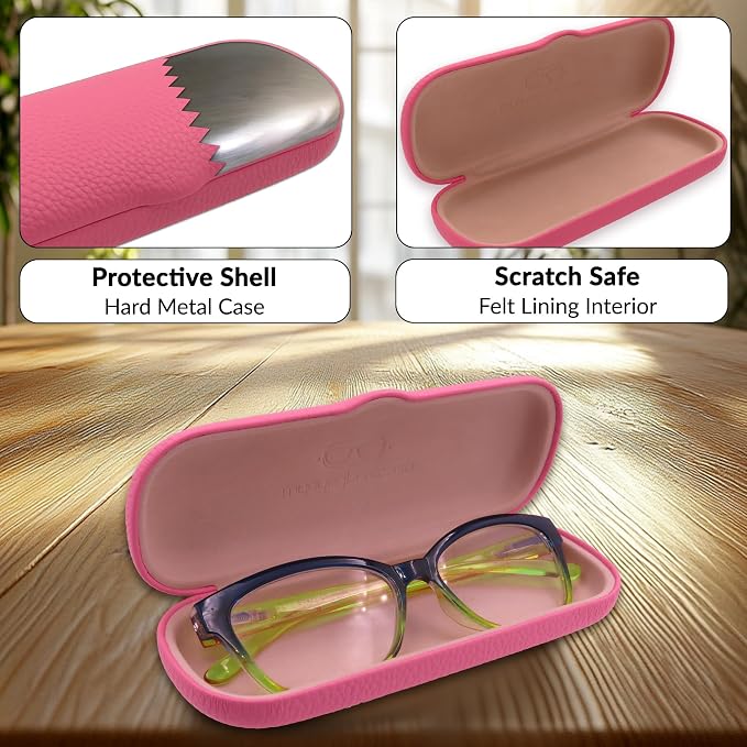 MyEyeglassCase Men Small Glasses case - Eyeglasses Hard Shell Holder Pouch & Cloth-Reading Slim & Narrow Case Heavy Duty