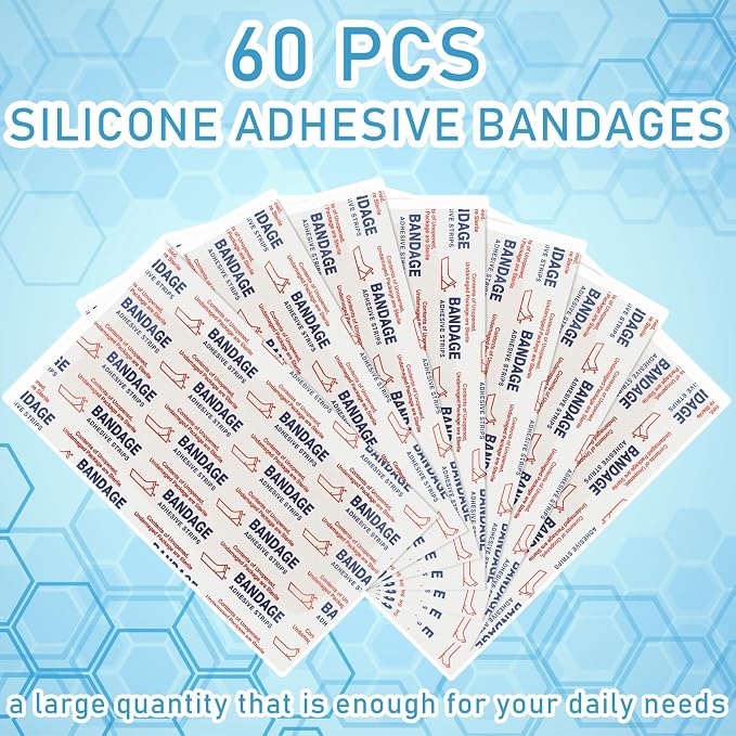 Funtery 60 Pcs Large Sensitive Skin Bandages Silicone Adhesive Bandages Bulk Elderly Painless Removal Silicone Wrappings for Sensitive Fragile Skin Delicate Wounds 3.9 x 2 in