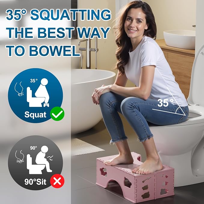 Foldable Poop Stool Adult, 7 Inch Collapsible Toilet Stool Squat, Portable Squatting Potty Toilet Steps for Travel, Bathroom Pooping Stools for Adults, Pink