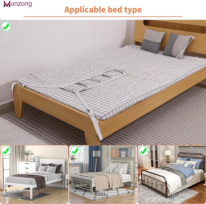 Munzong Bed Ladder Assist 160 Inch, Grey Pull Up& Sit Up Assist Device, Assistive Bedside Straps w/ 5 Handle, Portable Rope Beds Ladder Helper for Elderly Senior Injury Handicap Patient Pregnant(4 m)