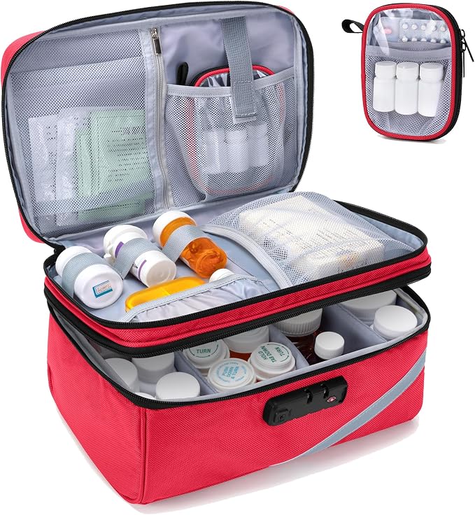 Trunab Medicine Storage Bag with Combination Lock, Pill Bottle Organizer | Lockable Travel Medication Carry Case for Medicine Box, Prescription, Vitamins, Supplements or Medical Supplies