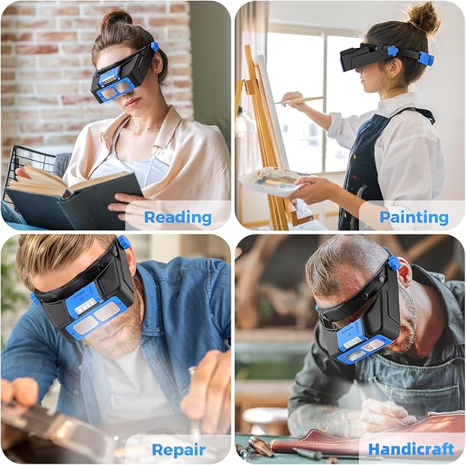 COYLAPY Headband Magnifier with Light, 1.5X-3.5X Hobby Magnifying Glasses | Rechargeable, 4 Rechangeable Lens (1.5x,2x,2.5x,3.5x), Ideal for Close Work, Repair, Jewelry, Sewing, Beading, Crafts