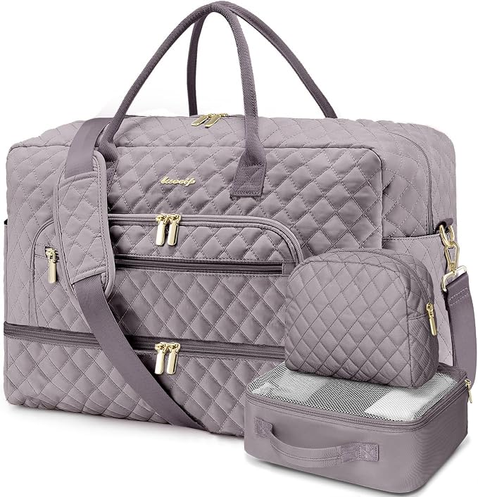 Large Women Travel Duffle Bag, Weekender Bags for Women with Shoe Compartment, Carry on Overnight Bag with Toiletry Bag, Gym Duffel Bag with Wet Pocket, Hospital Bags for Labor and Delivery 3 PCS Set