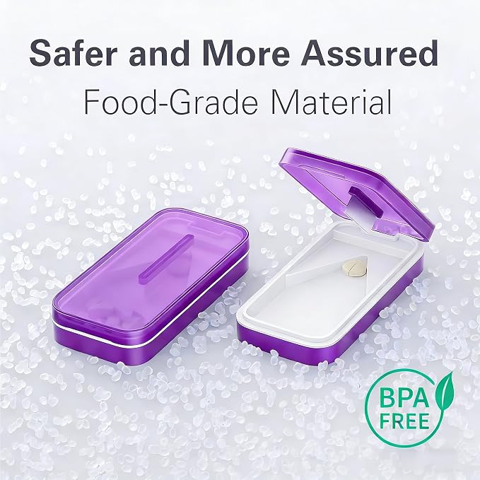 BUG HULL Pill Cutter with Removable Silicone Pad, Slim Pill Splitter, Pill Cutter Splitter for Small and Tiny Pills, Pill Cutters for Small or Large Pills Professional- Purple