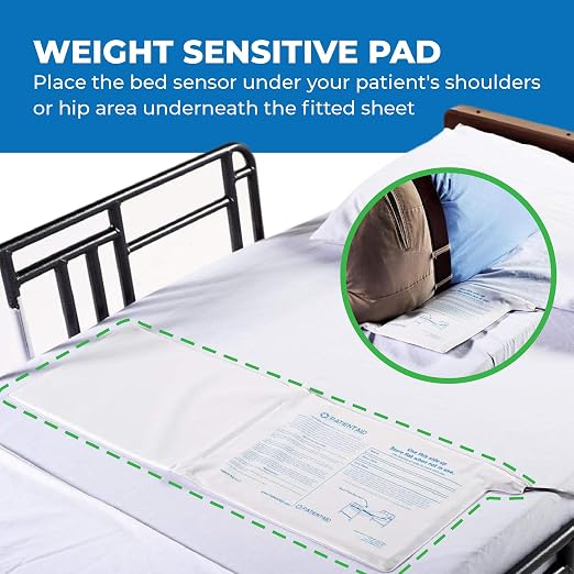 Patient Aid Bed Alarm with 10" x 30" Motion Sensor Pad and Wired Device with Rubber Casing, Ring Sound and Mounting Options, AC Adapter and Battery Powered Wandering and Fall Prevention for Elderly