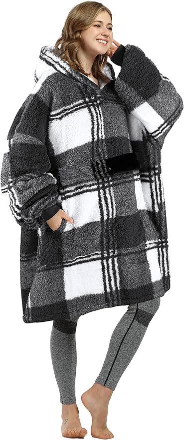 Catalonia Oversized Blanket Hoodie Sweatshirt, Wearable Sherpa Lounging Pullover for Adults Women Men