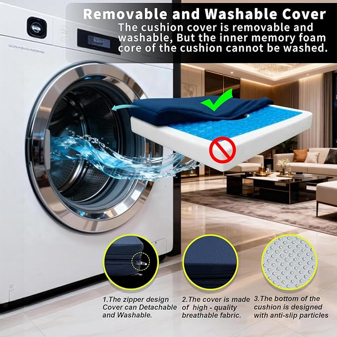 Gel Wheelchair Seat Cushion,Bed Sore Cushions for Butt,hemorrhoid Pillow,Sciatica,Back,Coccyx,Pressure Sore/Ulcer Pain Relief Butt Pillow,Ergonomic Chair Cushion, Anti-Slip&Washable Cover(Blue)