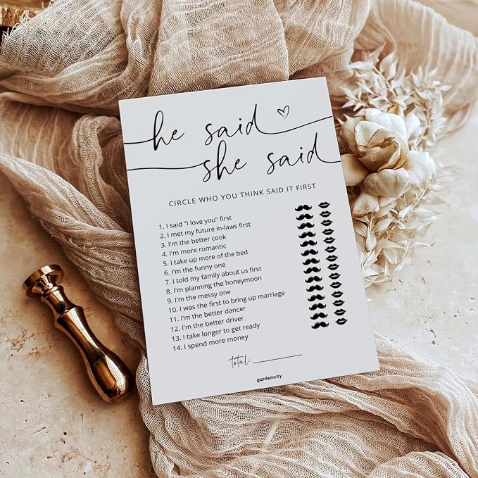 GardenCity Bridal Shower Games, He Said She Said Bridal Shower Game for 50 Guests, Minimalist