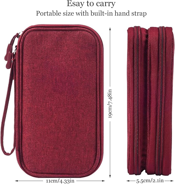 CAOODKDK Electronics Accessories Organizer Pouch Bag, Travel Universal Organizer for Cable, Charger, Phone, SD Card, Business Travel Gadget Bag (Wine Red)