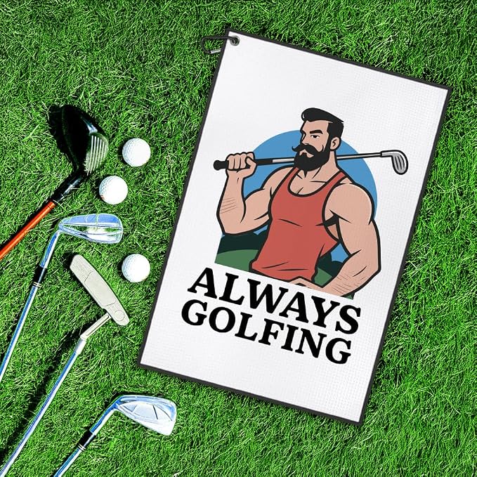 DYJYBMY Always Golfing Printed Golf Towel with Clip, Retro Golf Towel for Men, Retirement Gifts for Golfing Lover, Father's Day Birthday Appreciation Gifts for Grandpa Uncle Dad Husband Golfer