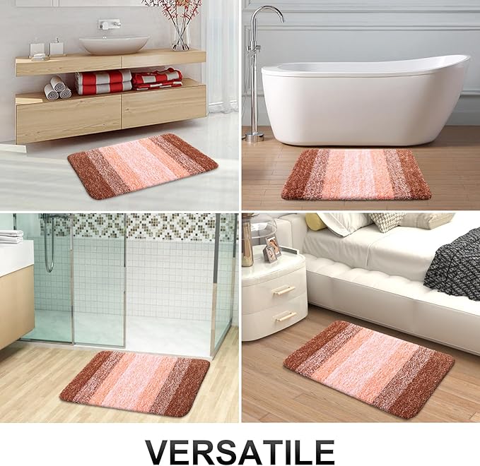 OLANLY Bathroom Rug Set 2 Piece, Soft Absorbent Microfiber Bath Mats and U-Shaped Contour Toilet Rug, Non-Slip, Machine Wash Dry, Plush Shaggy Bath Mats for Bathroom (30"x20"+U24 x20, Orange)