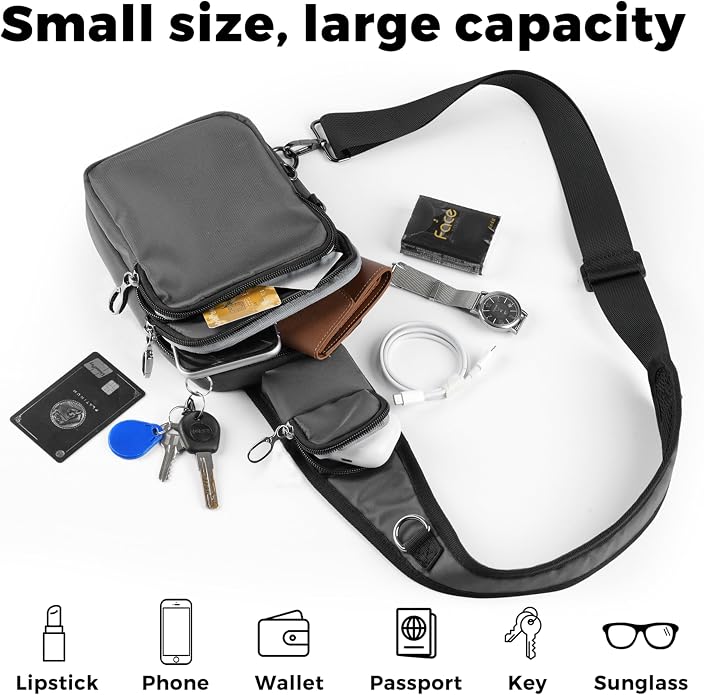 Sling Bag, Crossbody Bag with Zipper Lock, RFID Blocking & Water Resistant for Men and Women