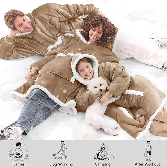 JOYWOO Nude Wearable Blanket Hoodie,Oversized Cat Lovers Sweatshirt Blanket for Adult & Teens,Birthday Gifts for Women Mom Wife Girlfriend,Cozy Sherpa Hooded Blanket Giant Pocket Gifts,Nude Small
