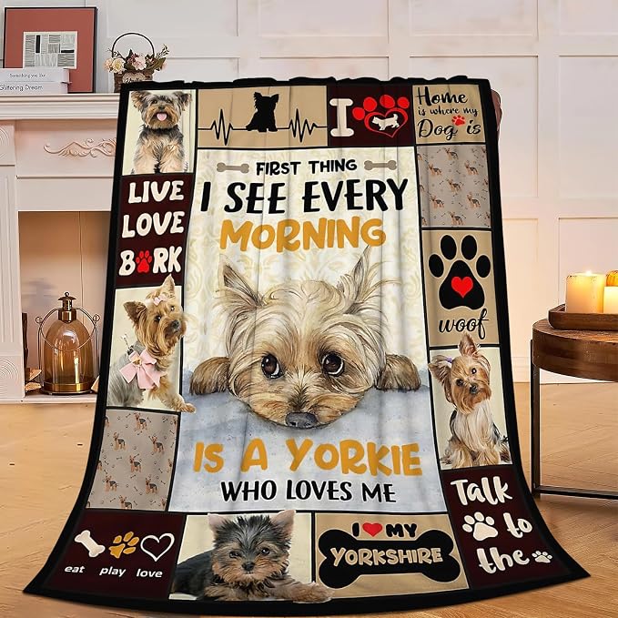 Funny Dog Blanket Soft Cute Kawaii Yorkshire Terrier Dog Plush Throw Blanket Cozy Lightweight Flannel Stuff Decor Fleece Blanket Gifts for Lovers Girls Boys Kids Adults Women Bed Travel 50"x60"