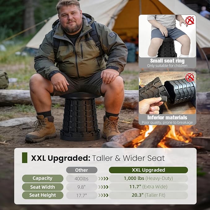 Qiguet Upgraded XXL Collapsible Stool - Folding Stool Max 1000lb Capacity,Portable Chair - Foldable Stool with Safety Lock,Portable Stool for Camping Barbecuing Fishing Gardening,Gifts for Fishermen.
