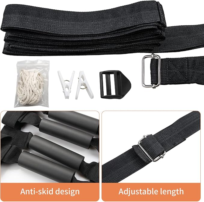 Bed Ladder Assist 160 Inch, Munzong Black Pull Up& Sit Up Assist Device, Assistive Bedside Straps w/ 5 Handle, Portable Rope Beds Ladder Helper for Elderly Senior Injury Handicap Patient Pregnant(4 m)