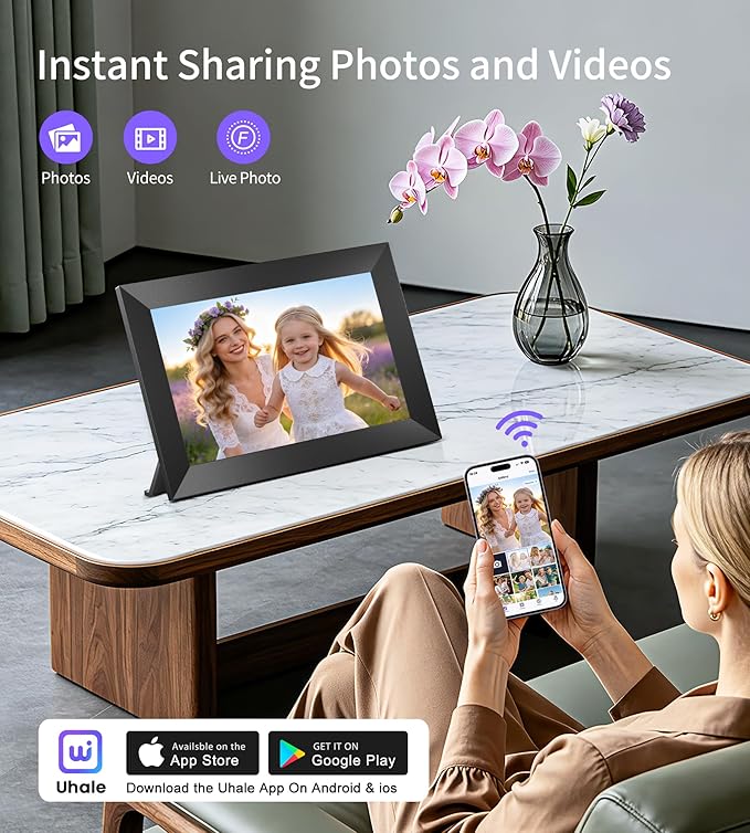 Uhale 10.1" Digital Picture Frame with 32GB Storage Support SD Card, Electronic Photo Frames with 1280x800 HD IPS Touch Screen, Instantly and Securely Share Memories, Send Wishes from Anywhere