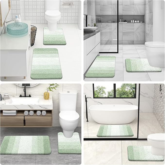 OLANLY Bathroom Rug Set 2 Piece, Soft Absorbent Microfiber Bath Rug Set, Non-Slip, Machine Wash Dry, Plush Shaggy Bath Mats for Bathroom (30"x20"+24"x16", Sage Green)