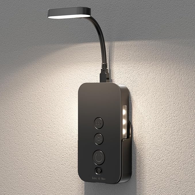 Ellasay Wall Mounted Reading Light: Dimmable LED Book Lights with Timer & Memory - Adjustable Gooseneck USB Powered - Easy Install for Kids Bedroom/Dorm Room/RV 1 Pack (Black)