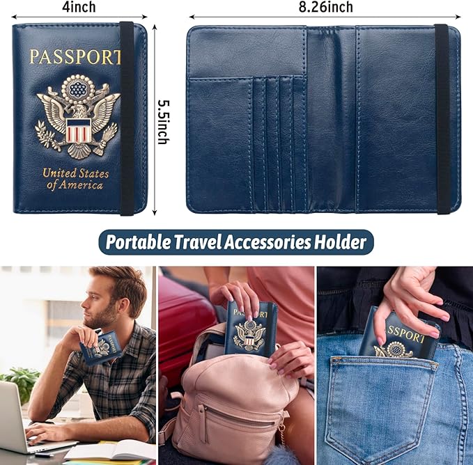 Coowayze Passport Holder for Men Women RFID Blocking US Passport Cover Case, Waterproof Leather Passport Book Protector with Vaccine Card Slot Travel Document Organizer