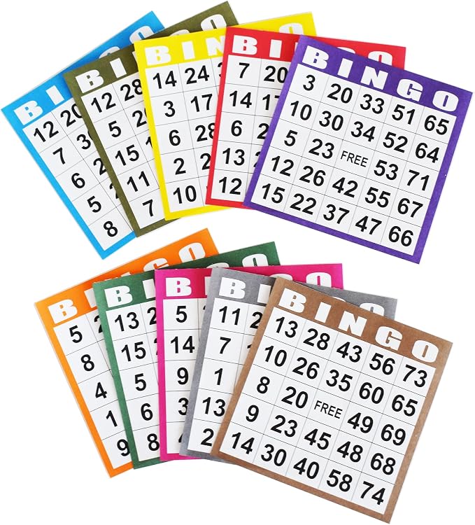 Yuanhe Bingo Game Cards Disposible – 1 Card 10 Sheets – 100 Books -10 Colors for Large Groups