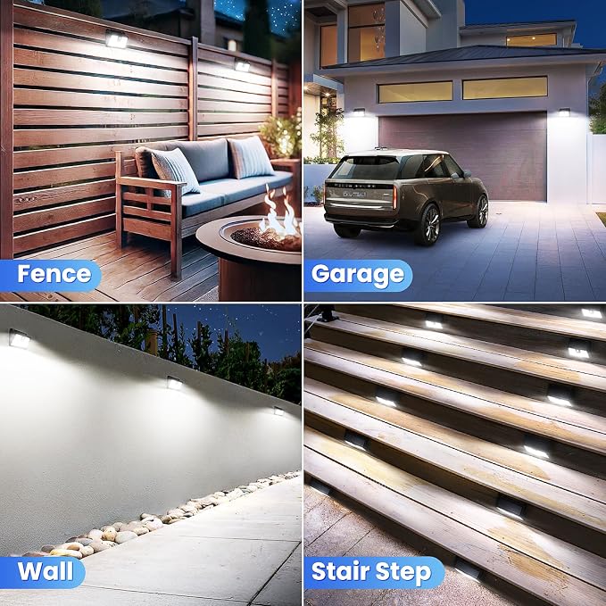 [4 Packs] Solar Motion Sensor Outdoor Lights, Super Bright Solar Lights Outdoor Waterproof, 3 Lighting Modes Security Wall Light for Outside Walking Dog Fence Backyard Deck Garden Door Step Garage