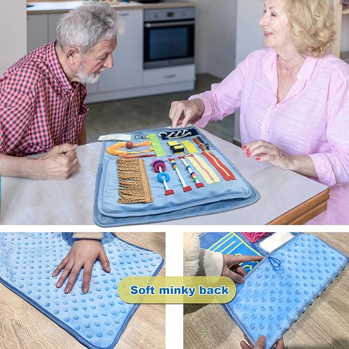Fidget Blanket for Adults with Dementia, Dementia Activities for Seniors, Alzheimer's and Dementia Therapy Aid Busy Blanket, Anxiety Relief, Sensory Stimulation
