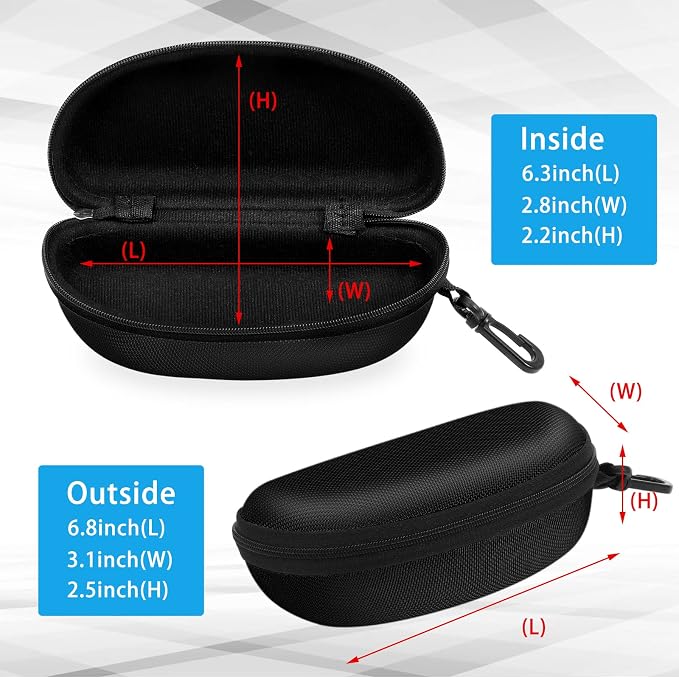 ZONLY 3 Pack Sunglasses Case Portable Travel Zipper Eyeglasses Case Hook With Cleaning Cloth