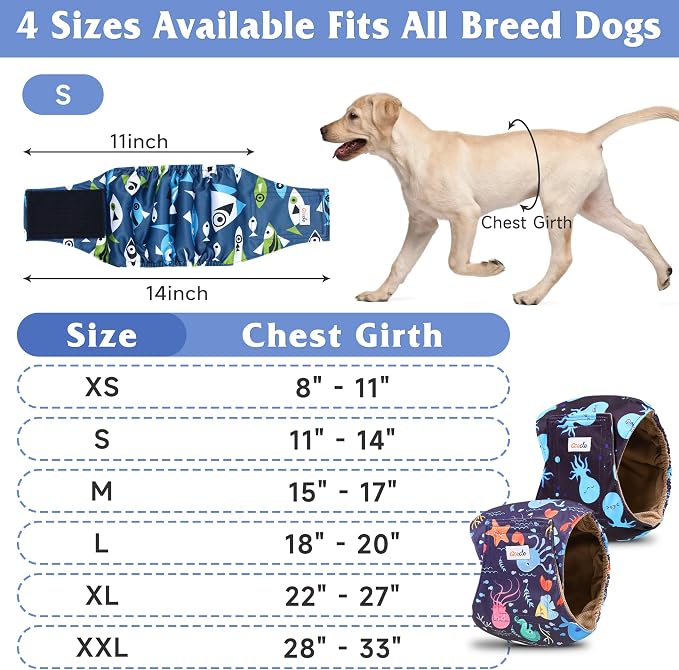5 Pack Dog Diapers Male Reusable, Premium Belly Bands for Dogs, High Absorbing Male Dog Pee Wraps for Doggie in Incontinence or Excitable Urination and Training XL