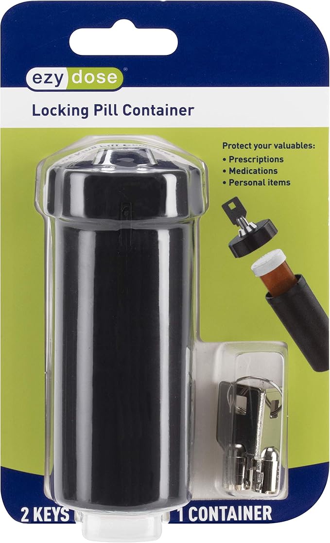 EZY DOSE Pill Box and Medicine, Vitamin Container, Safe for Money & Travel Items, Perfect for On-The-Go, Durable Canister, 2 Keys with Lock, Large, Black, BPA Free | Secure Storage Protects Contents with Dual Key Lock System, Durable Build Ideal For Pe...