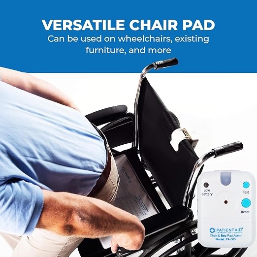 Patient Aid Chair Alarm with 10" x 15" Motion Sensor Pad and Wired Ring Device, Various Chime Sound and Mounting Options, AC Adapter and Battery Powered Wandering and Fall Prevention for Elderly