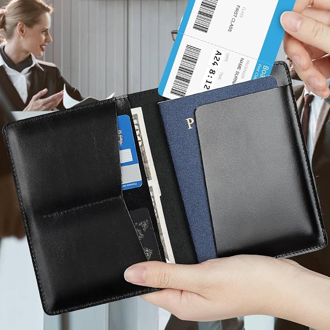 Full Grain Leather Passport Holder Cover for Men and Women Travel, Passport Wallet with AirTag Slot, Travel Must Haves Essentials Genuine Leather Passport Covers Gifts