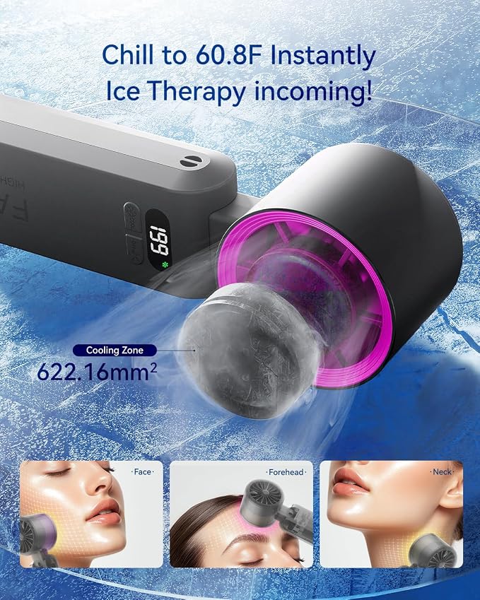 Handheld Portable Turbo Fan with Ice Cooler, Speed (1-199) 5500mAh Rechargeable Personal Fan,[20H Cooling Time] Mini Yet Powerful [20000 RPM] Pocket Fans for Travel/Outdoor/Home/Office, Black HotPink