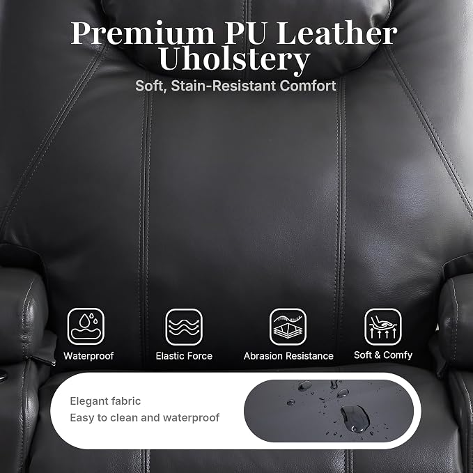 Power Lift Recliner Chair for Elderly, Electric Lift Chair with Massage & Heat, PU Leather Reclining Sofa with Cup Holders, Side Pockets for Living Room Bedroom