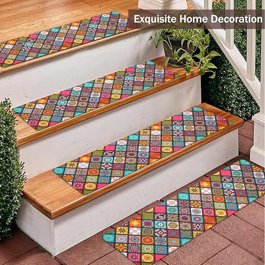 Non Slip Carpet Stair Treads for Wooden Steps Indoor, 1 Pack Stair Runners Covers Staircase Step Rugs Stair Mats for Kids Elders and Dog