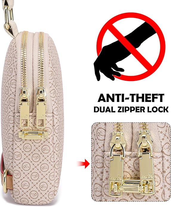 Anti Theft Crossbody Bag for Women, Small RFID Blocking Sling Purse with Zipper Lock for Travel, Vegan Leather