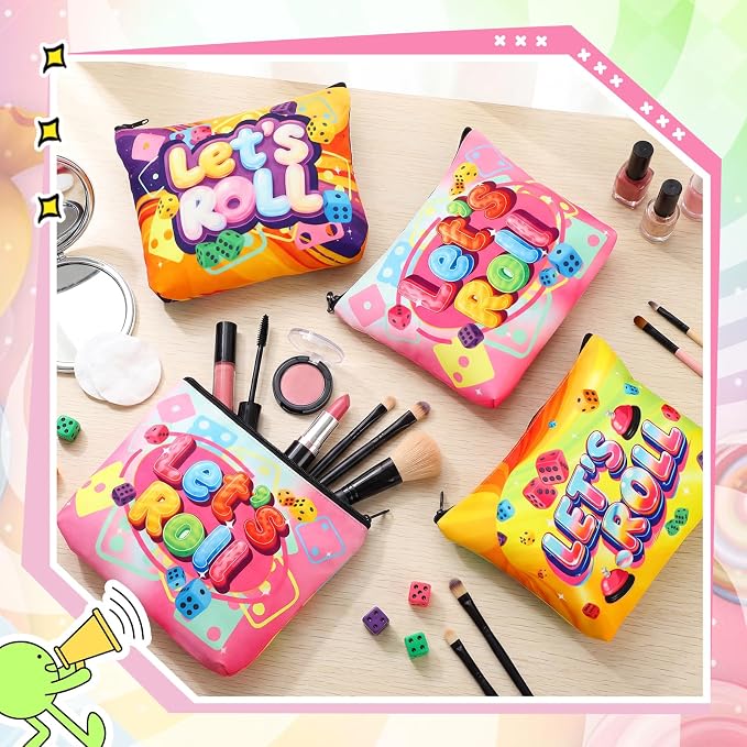 20 Pcs Bunco Gifts for Women Bunco Makeup Bags Let's Roll Game Makeup Bags Casino Lover Gifts Travel Zipper Pouch Dice Game Present Birthday Present for Women Players