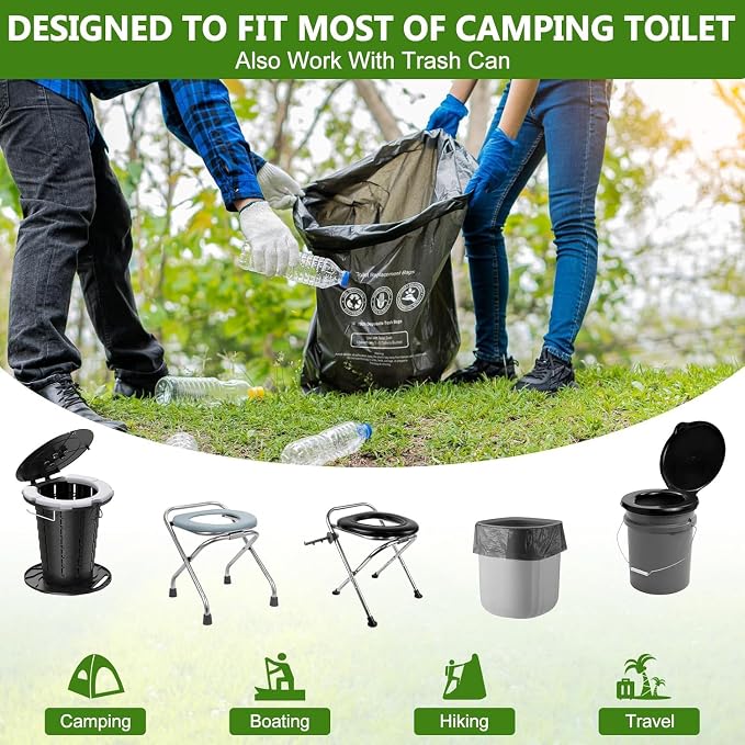 BLIKA 100 Count Toilet Replacement Bags, 8 Gallon, 30 Liter, Heavy Duty 1 Mil, Compost Bags 8 Gallon, Camping Toilet Bags for Portable Toilet, Car Travel, Camping, Long Trips