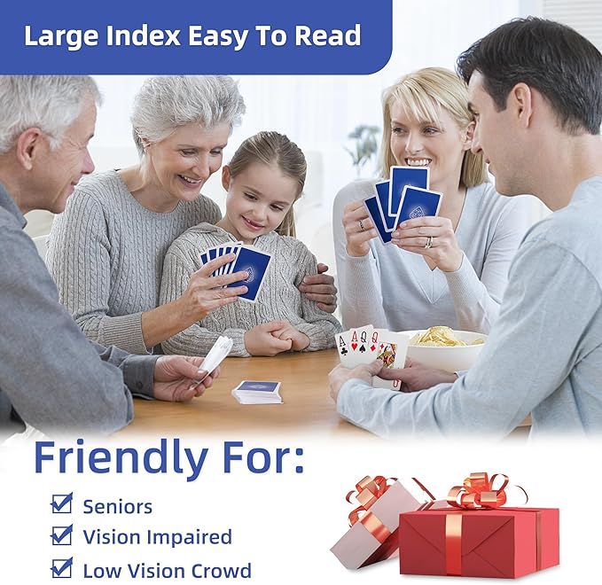Fanwer Large Print Playing Cards 6 Pack, Deck of Cards for Seniors, Vision Impaired, Low Vision Crowd, Poker Playing Cards for Blackjack, Euchre, Canasta Cards Game, Jumbo Index